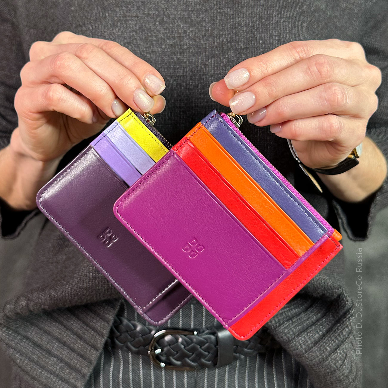 Цветной кожаный кардхолдер на молнии DuDu серии Tiago