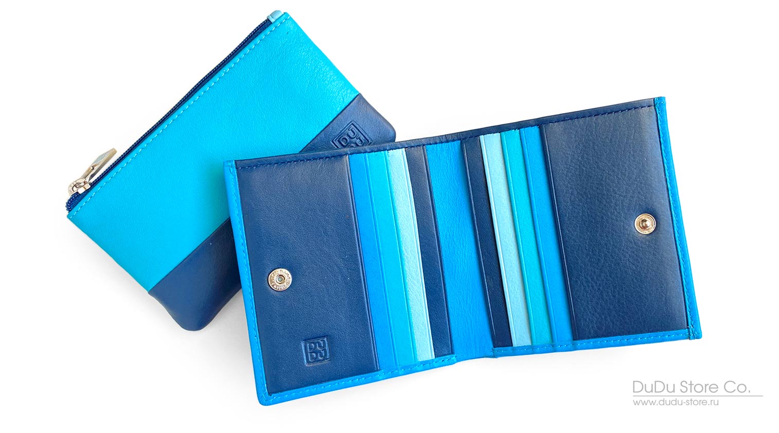 Цветной кожаный кошелек DuDu серии Flavio Blue